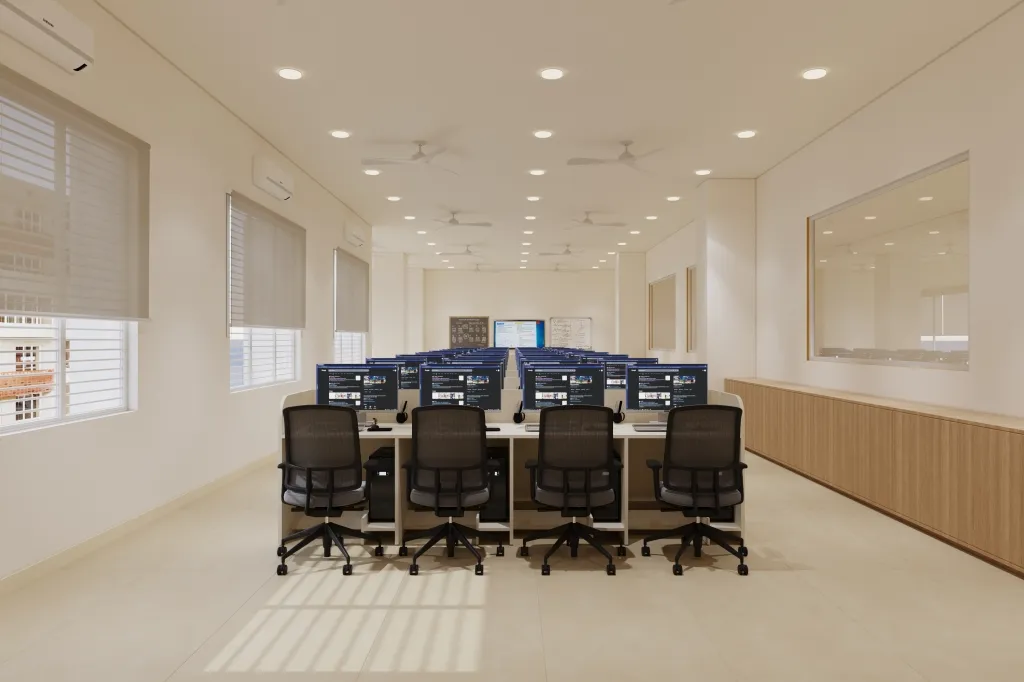 Computer lab with workstations